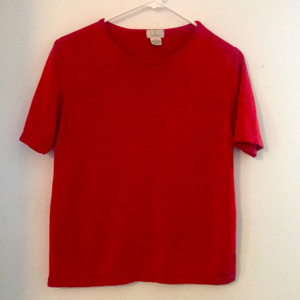 100% silk short sleeve sweater. Size large